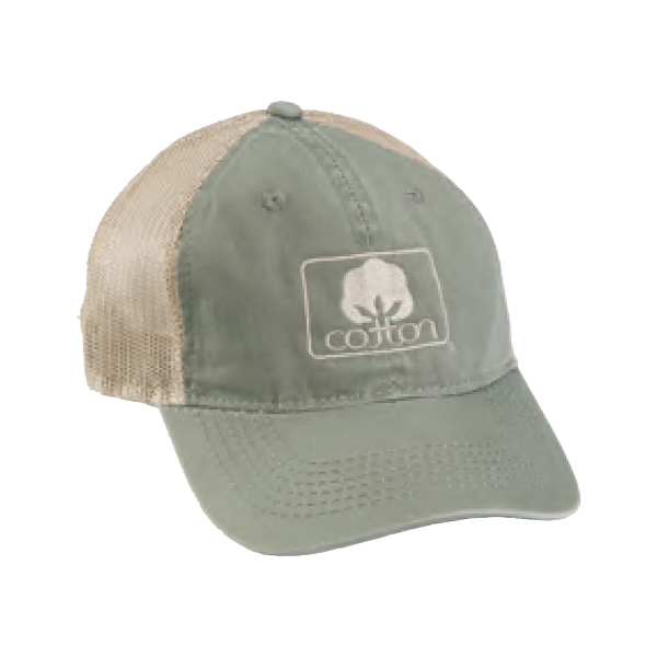 Olive/Tan Mesh Back Unstructured Low Profile Seal of Cotton logo Cap