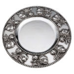 Round Charger/Tray, Mexican Pewter with Cotton Bolls