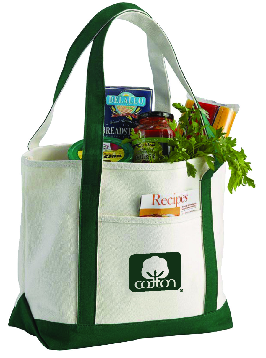 Green Stripe Boat Tote with Seal of Cotton logo (out of stock)