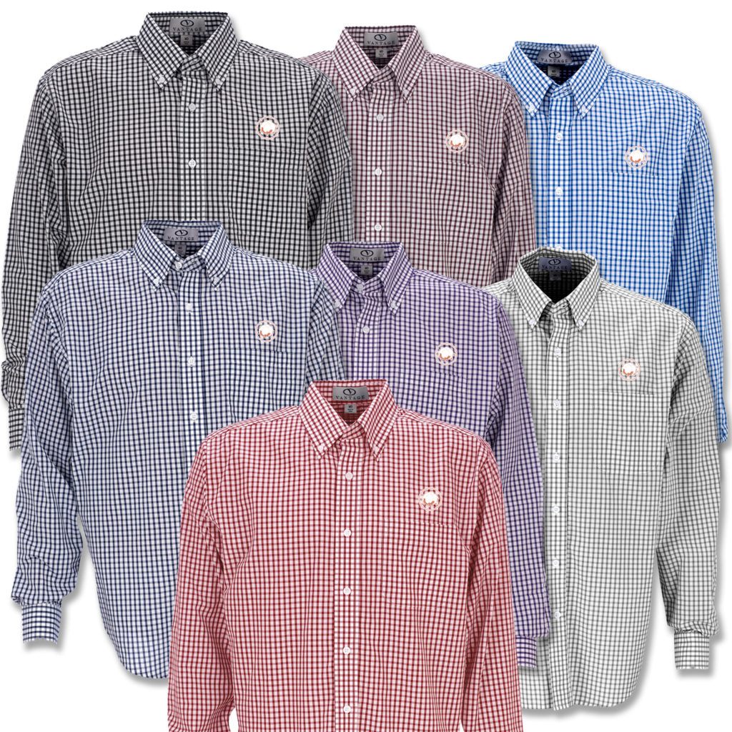 Vantage Easy Care Gingham Check Shirt With Embroidered Cotton Boll